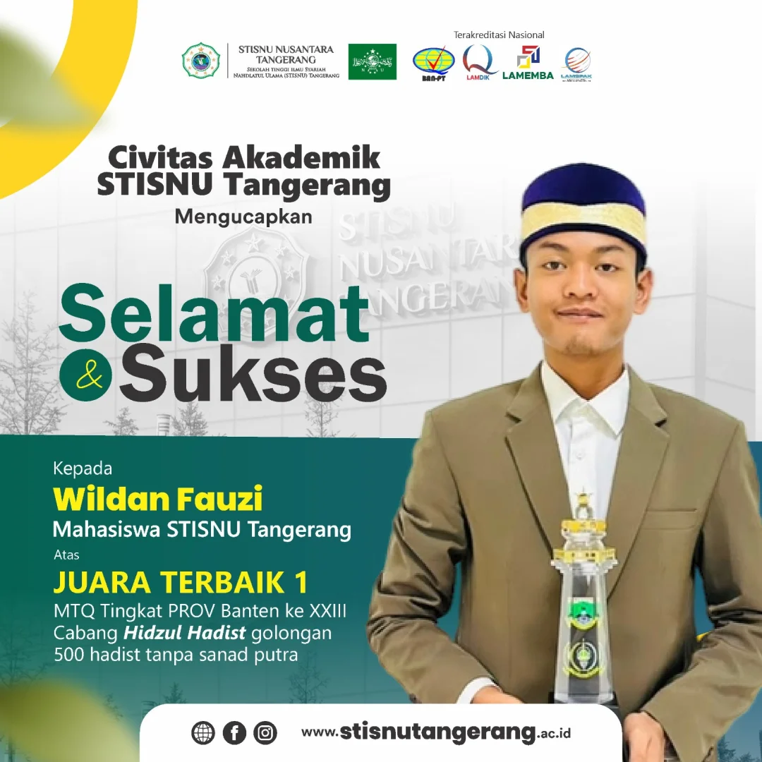 Wildan Fauzi berhasil meraih Juara I Cabang Hifzhil Hadits Golongan 500 Hadits Tanpa Sanad Putra pada MTQ XXIII Provinsi Banten Tahun 2026
