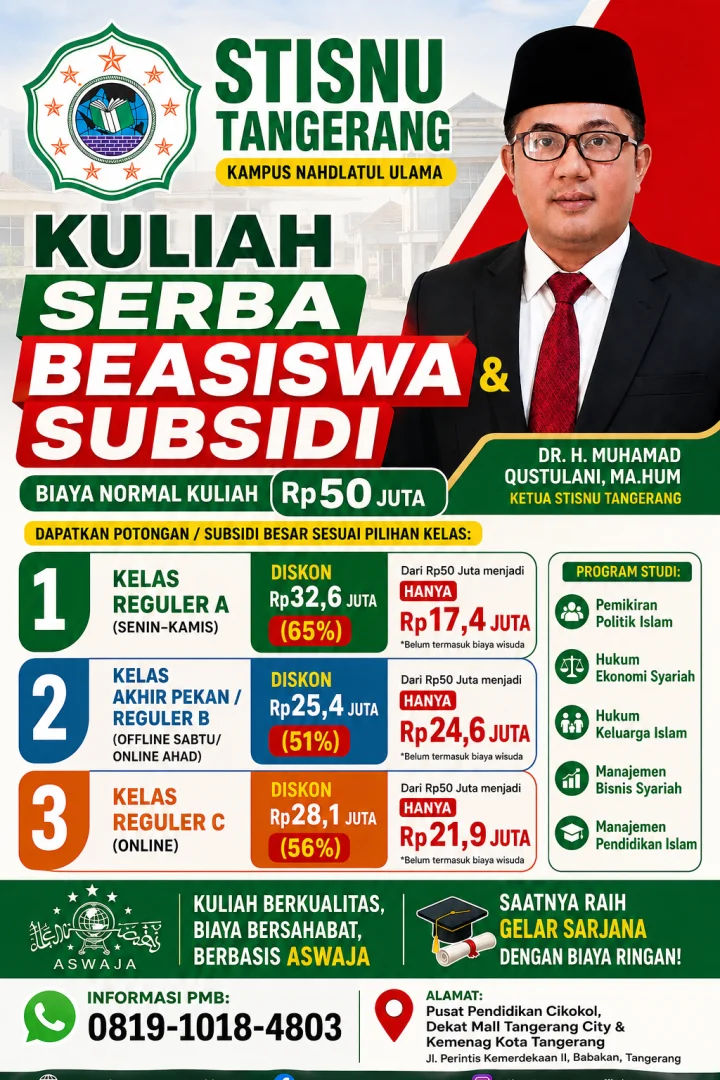 STISNU Tangerang Buka Program Kuliah Serba Beasiswa dan Subsidi hingga Juli 2026, Berlaku untuk 100 Pendaftar Pertama
